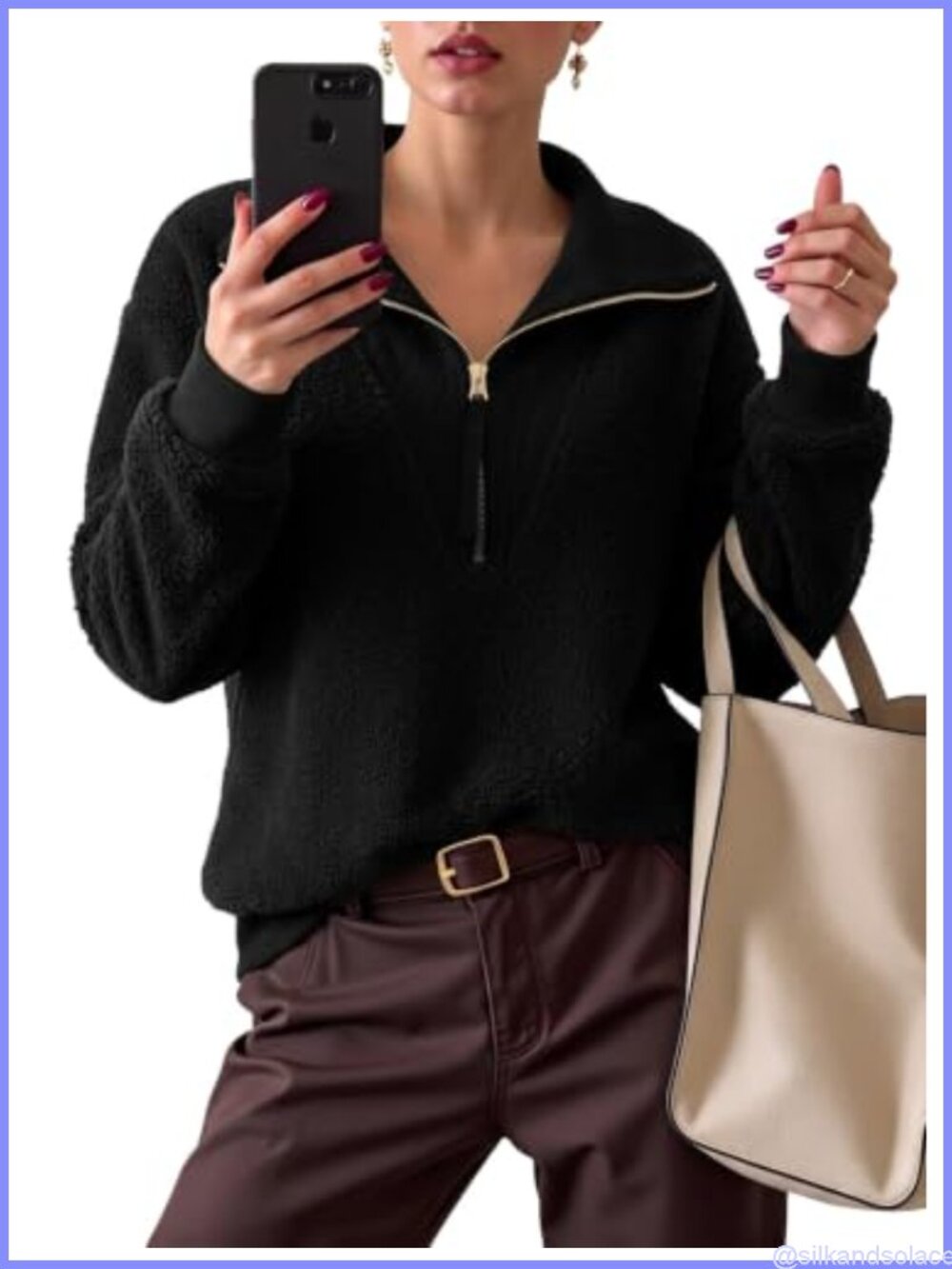 Fuzzy Fleece Half Zip Oversized Sweatshirt Pullover Long Sleeve